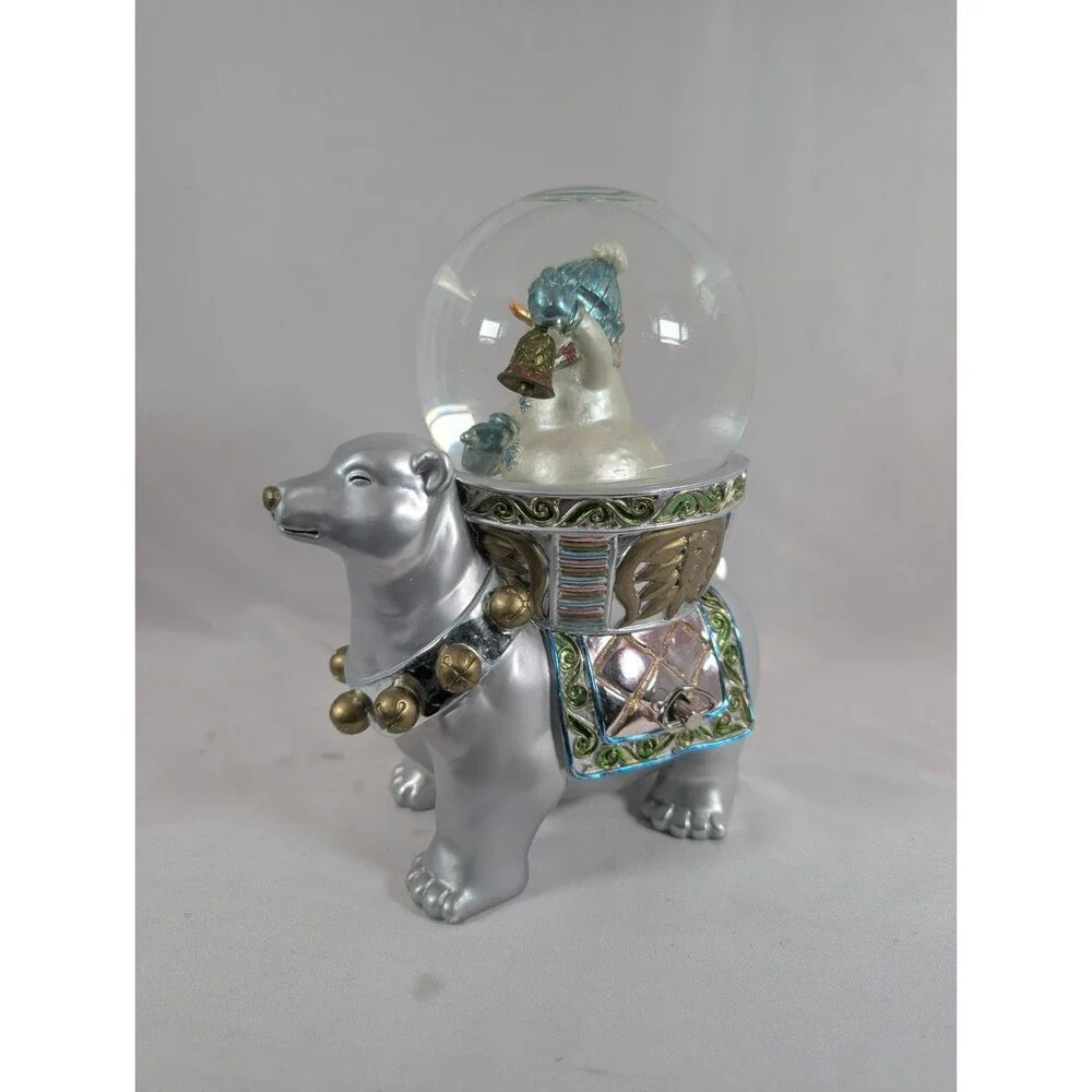 Polar Bear Snow Globe Wind Up Music Box Santa Claus Is Coming to Town Decor